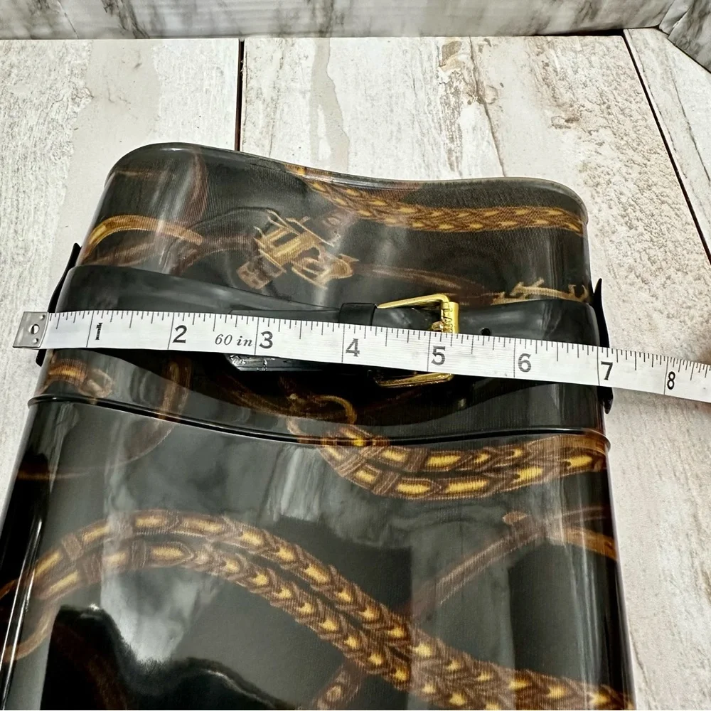 Ralph Lauren Black Gold Chain Horse Tack Pattern Rubber Rain Boots Farmcore